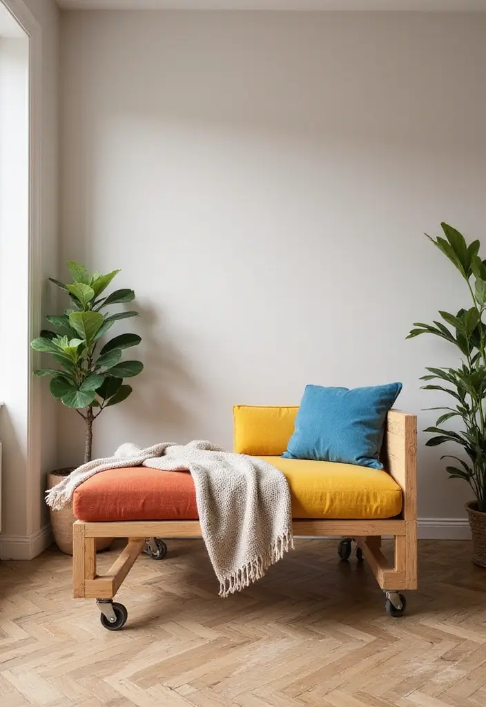 27 Living Room With Bench Ideas That Add Seating and Style - 18. Bench with Wheels