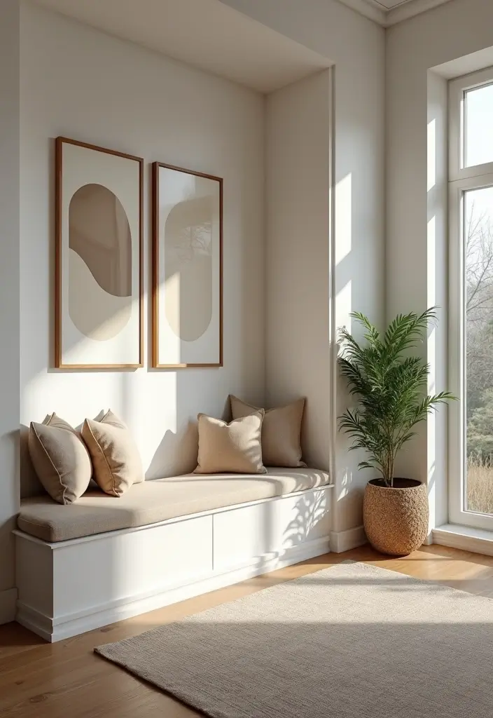 27 Living Room With Bench Ideas That Add Seating and Style - 22. Minimalist Built-In Bench