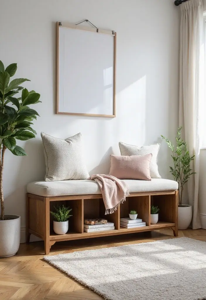 27 Living Room With Bench Ideas That Add Seating and Style - 26. Benches with Open Shelves