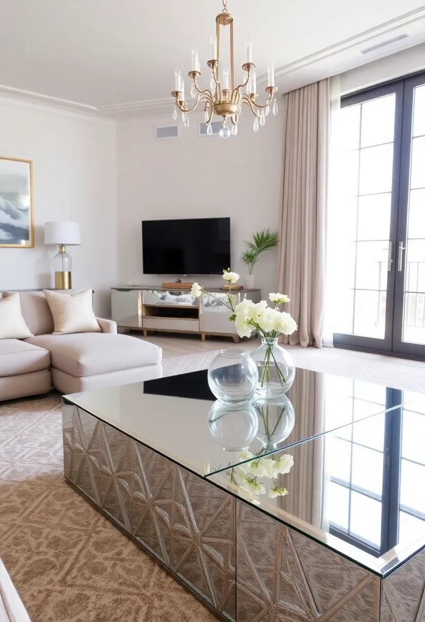 27 Mirrors Living Room Ideas That Reflect Style and Light - 15. Minimalist Mirrored Furniture