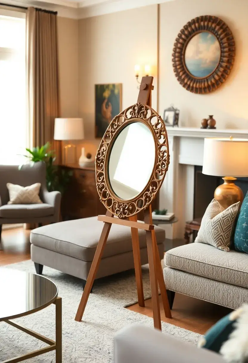 27 Mirrors Living Room Ideas That Reflect Style and Light - 20. Decorative Mirror with an Easel