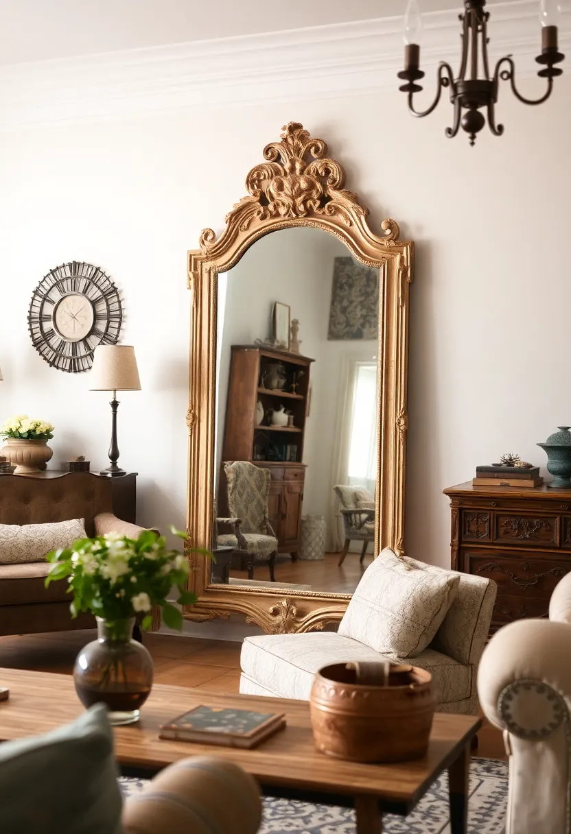 27 Mirrors Living Room Ideas That Reflect Style and Light - 23. Mirrors with Vintage Charm