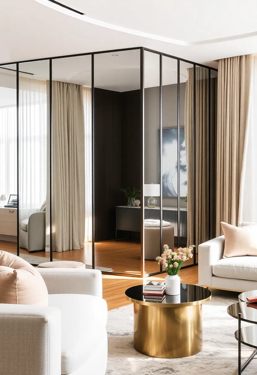 27 Mirrors Living Room Ideas That Reflect Style and Light - 24. Mirrored Room Dividers