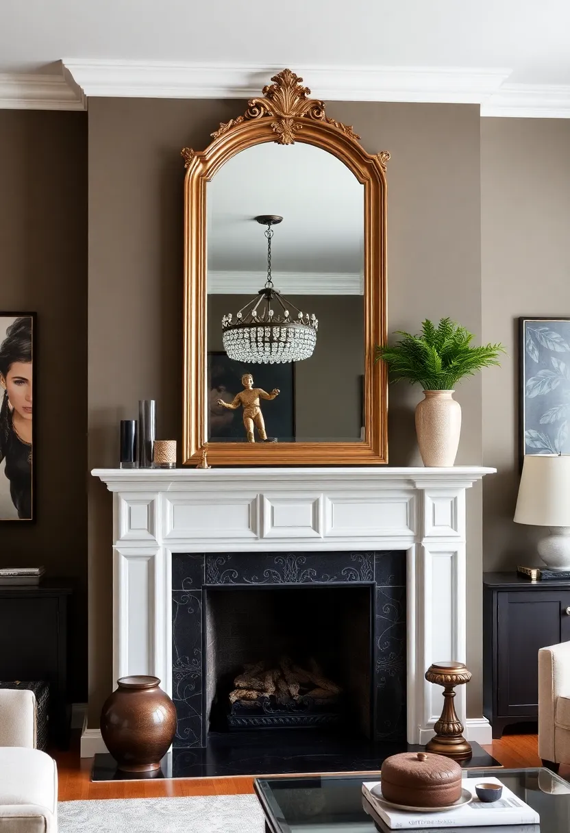 27 Mirrors Living Room Ideas That Reflect Style and Light - 27. The Elegant Mantle Mirror