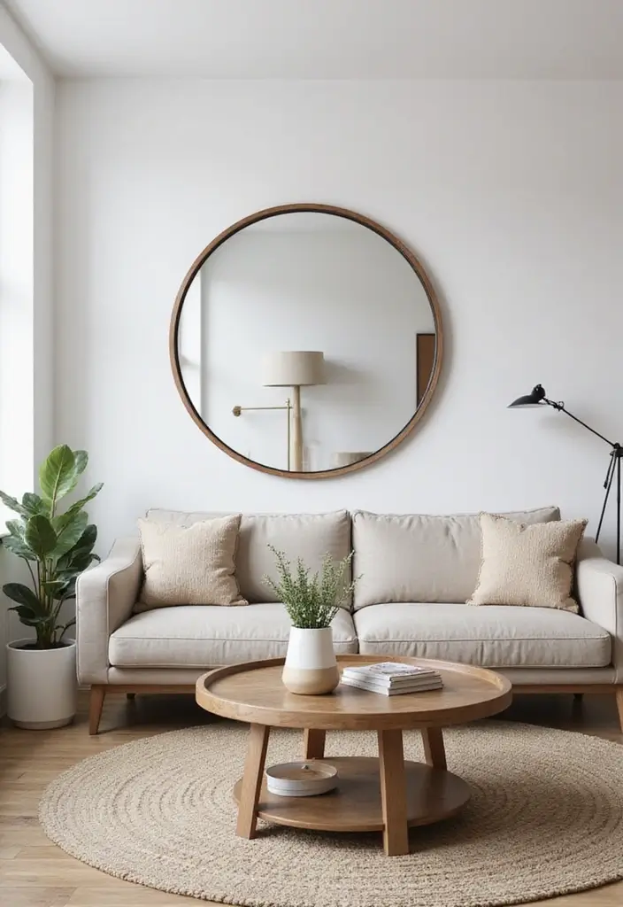 27 Mirrors Living Room Ideas That Reflect Style and Light - 4. Mid-Century Modern Glam