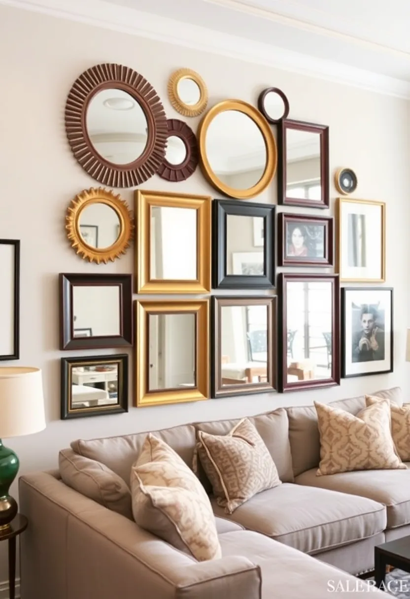 27 Mirrors Living Room Ideas That Reflect Style and Light - 8. The Gallery Wall with Mirrors