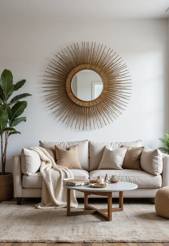 27 Mirrors Living Room Ideas That Reflect Style and Light - 9. Sunburst Mirrors