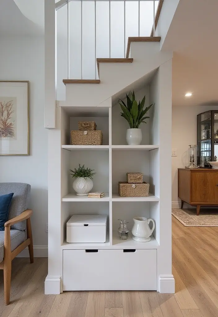 27 Open Stairs in Living Room Ideas That Look Modern and Spacious - 11. Integrated Storage Solutions