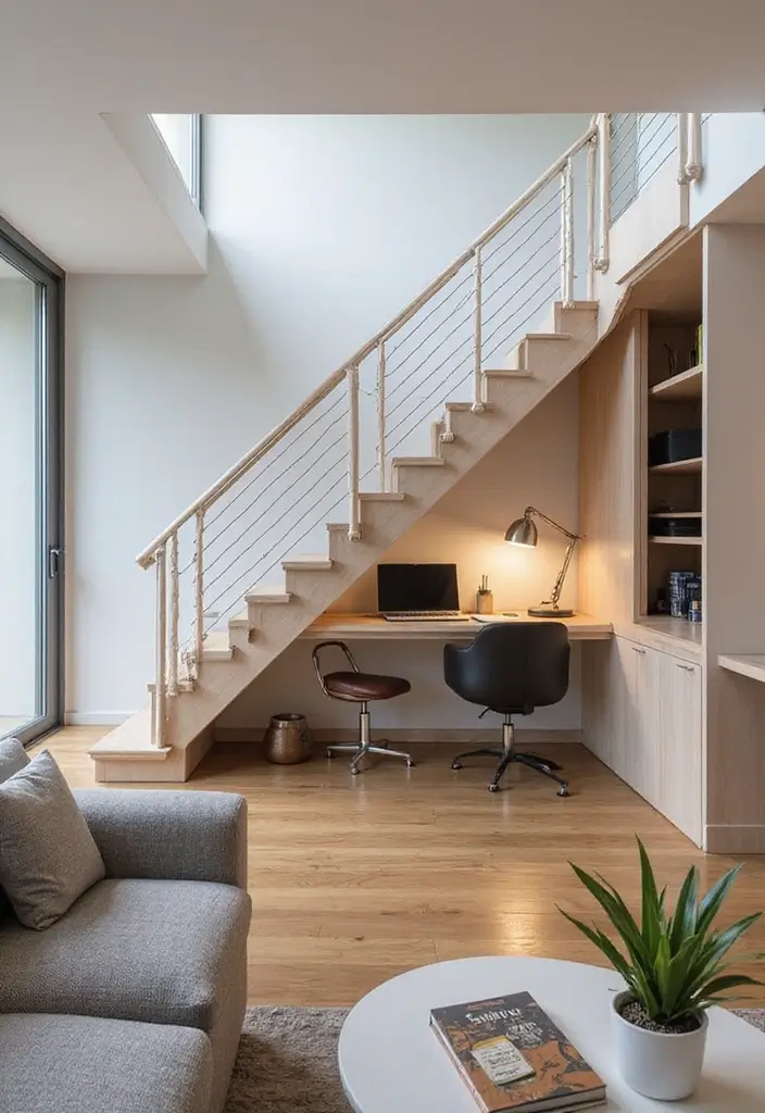 27 Open Stairs in Living Room Ideas That Look Modern and Spacious - 12. Dual-Use Spaces