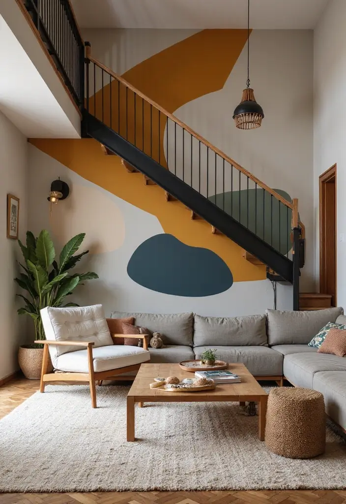 27 Open Stairs in Living Room Ideas That Look Modern and Spacious - 19. Bold Staircase Shapes