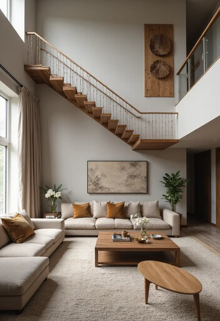 27 Open Stairs in Living Room Ideas That Look Modern and Spacious - 25. Stairs as Centerpieces