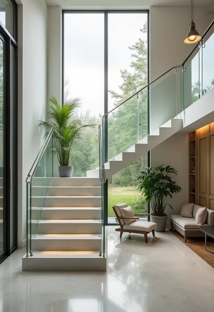 27 Open Stairs in Living Room Ideas That Look Modern and Spacious - 3. Open Railing for a Seamless Look