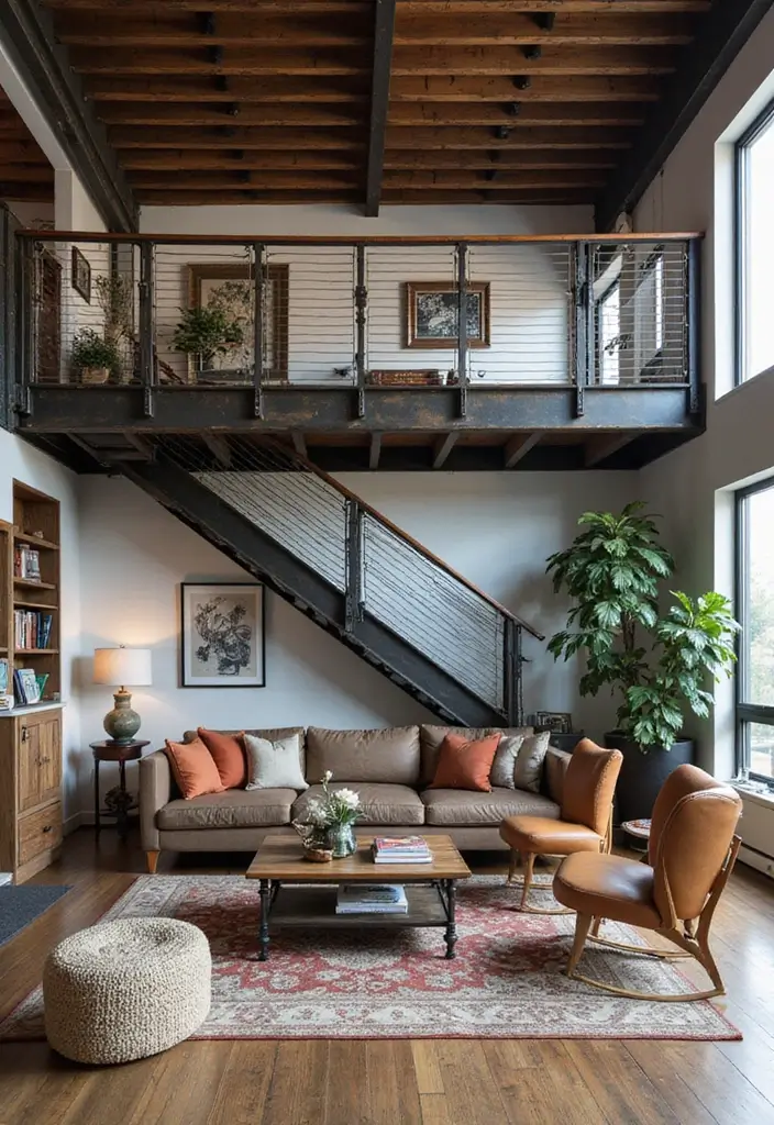 27 Open Stairs in Living Room Ideas That Look Modern and Spacious - 5. Industrial Style Stairs