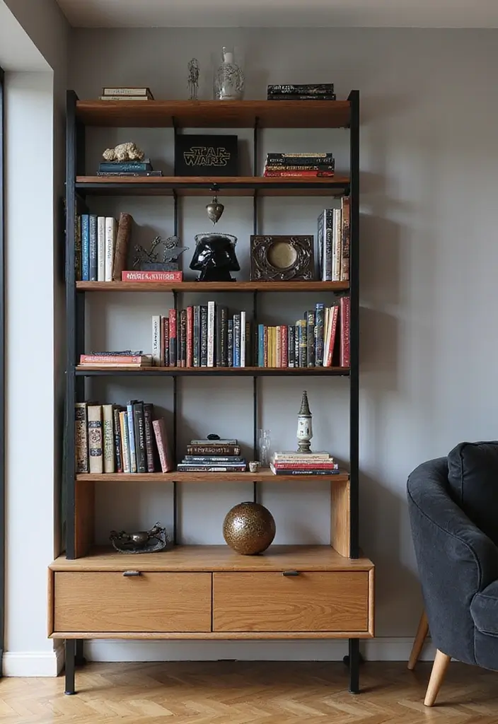 27 Star Wars Living Room Ideas That Feel Futuristic and Fun - 11. Star Wars Bookshelf