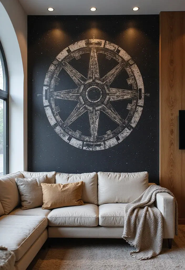 27 Star Wars Living Room Ideas That Feel Futuristic and Fun - 15. Themed Accent Wall