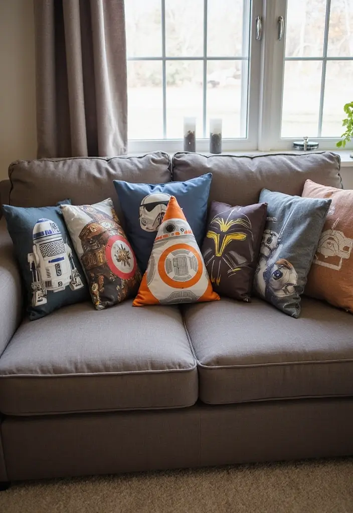 27 Star Wars Living Room Ideas That Feel Futuristic and Fun - 4. Themed Throw Pillows