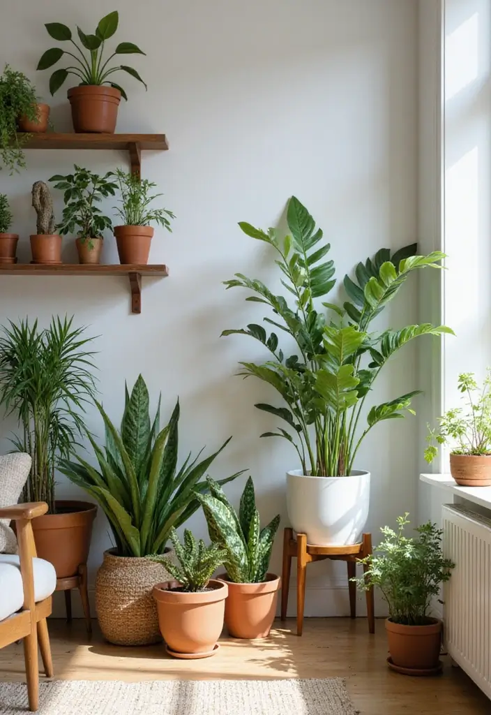 27 Tropical Living Room Ideas That Feel Bright and Relaxed - 1. Lush Greenery Accents