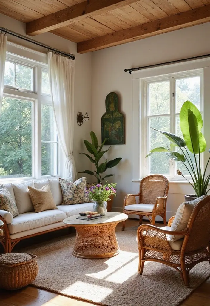 27 Tropical Living Room Ideas That Feel Bright and Relaxed - 11. Vintage Tropical Finds