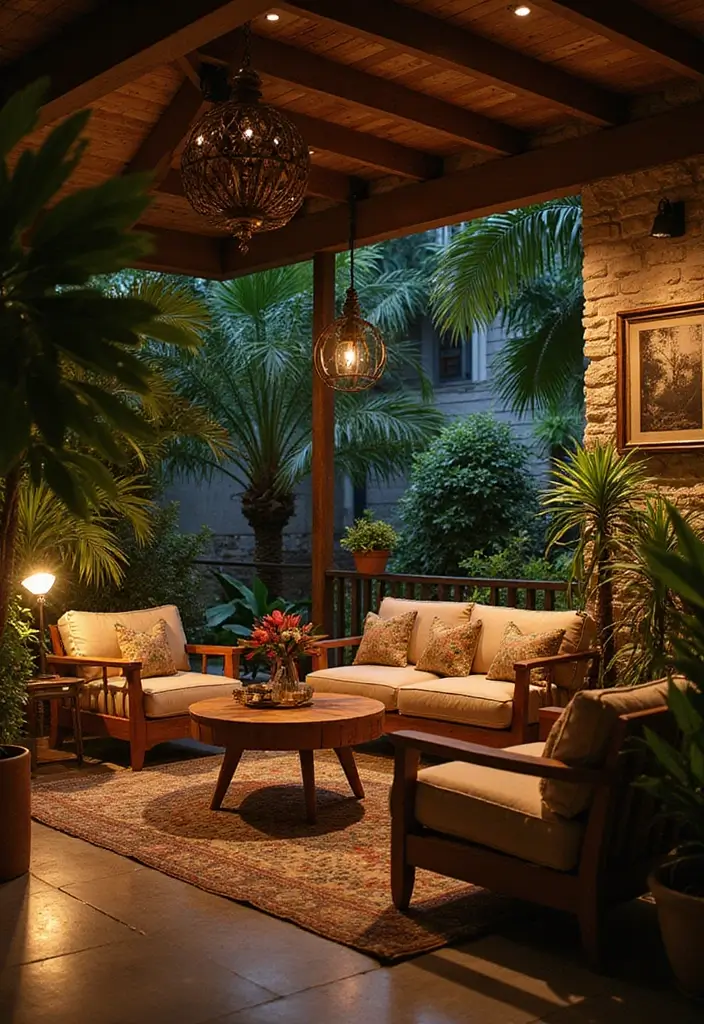 27 Tropical Living Room Ideas That Feel Bright and Relaxed - 12. Layered Lighting