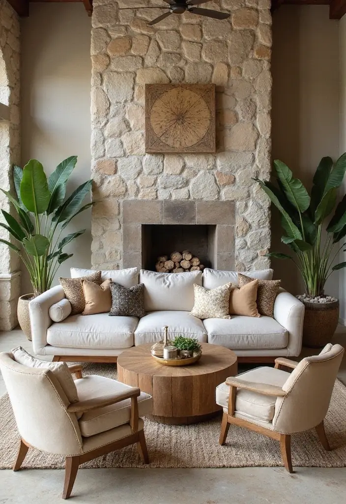 27 Tropical Living Room Ideas That Feel Bright and Relaxed - 13. Incorporating Natural Stone