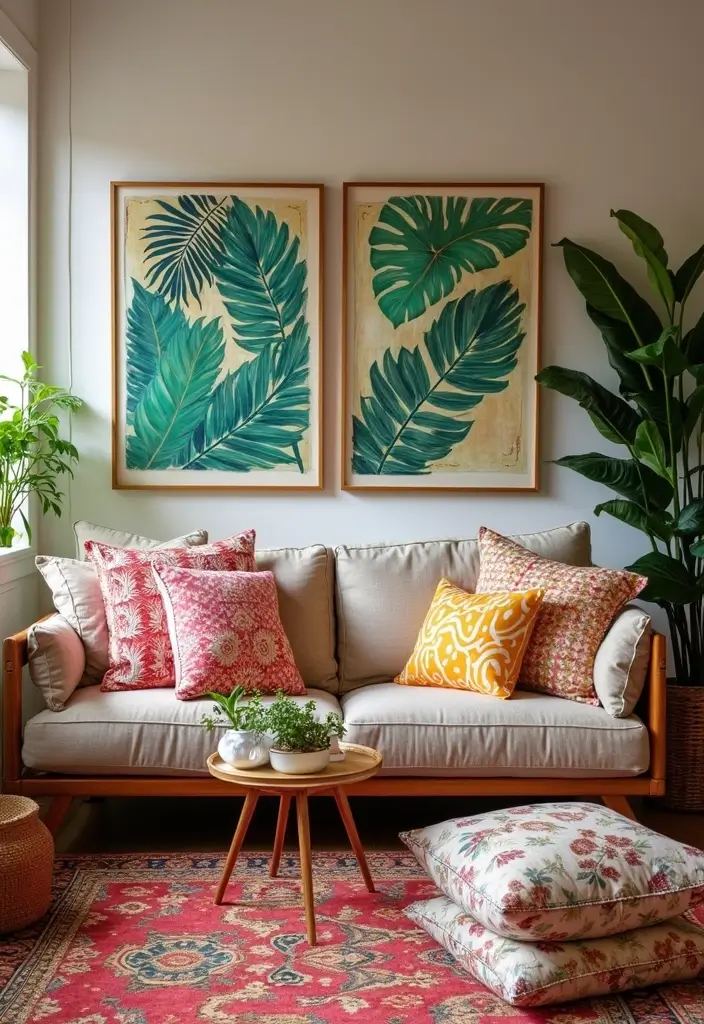 27 Tropical Living Room Ideas That Feel Bright and Relaxed - 16. Mix and Match Patterns