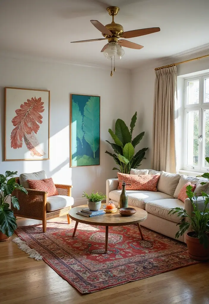 27 Tropical Living Room Ideas That Feel Bright and Relaxed - 18. Bold Area Rugs