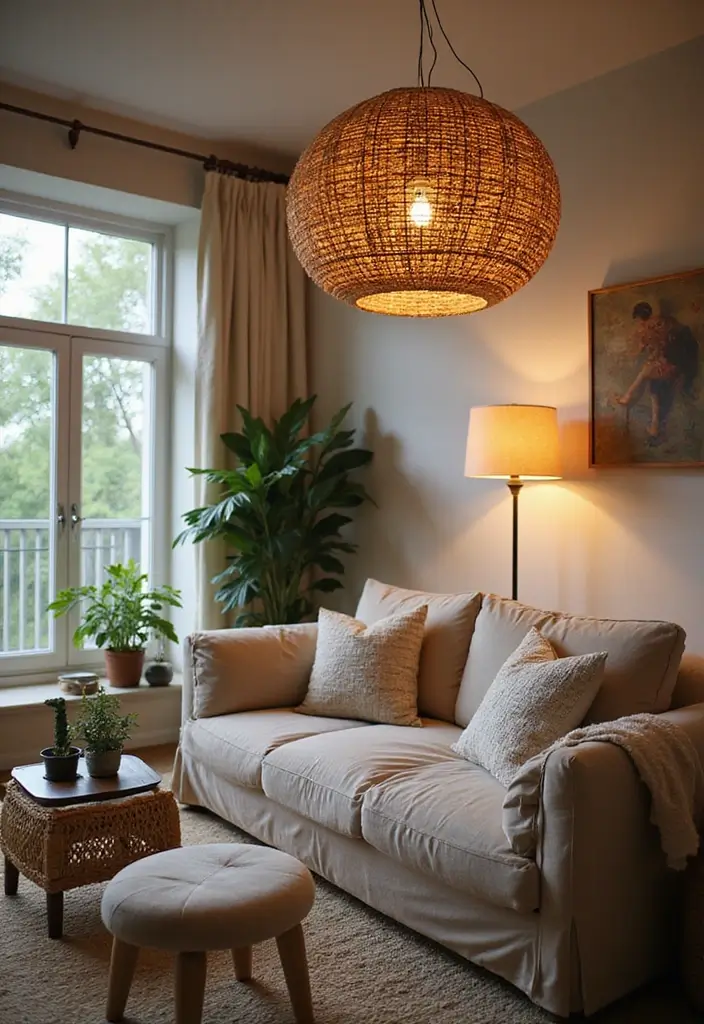 27 Tropical Living Room Ideas That Feel Bright and Relaxed - 6. Statement Lighting Fixtures