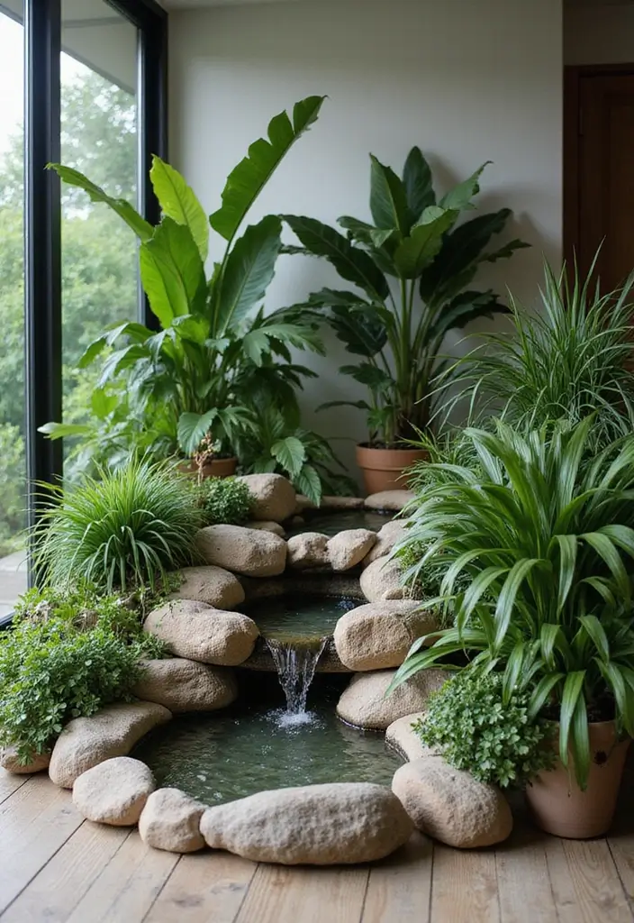 27 Tropical Living Room Ideas That Feel Bright and Relaxed - 9. Indoor Water Features