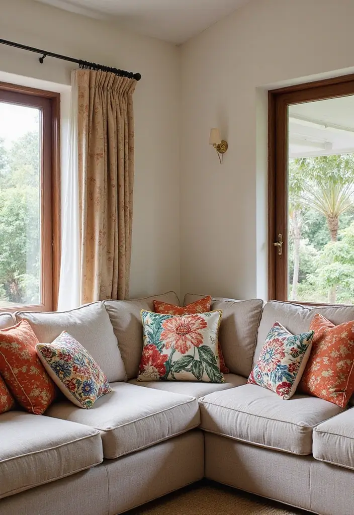 27 Villa Living Room Ideas That Feel Elegant and Expansive - 10. Colorful Throw Pillows