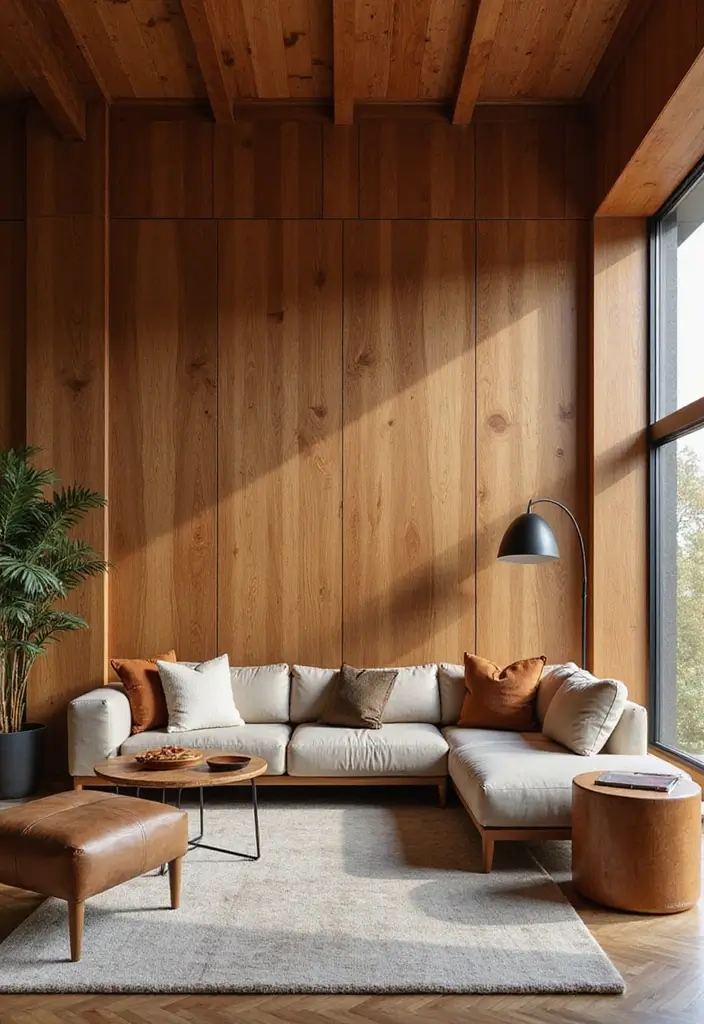 27 Wall Features Ideas Living Room That Add Texture and Depth - 1. Wood Paneling Wonders