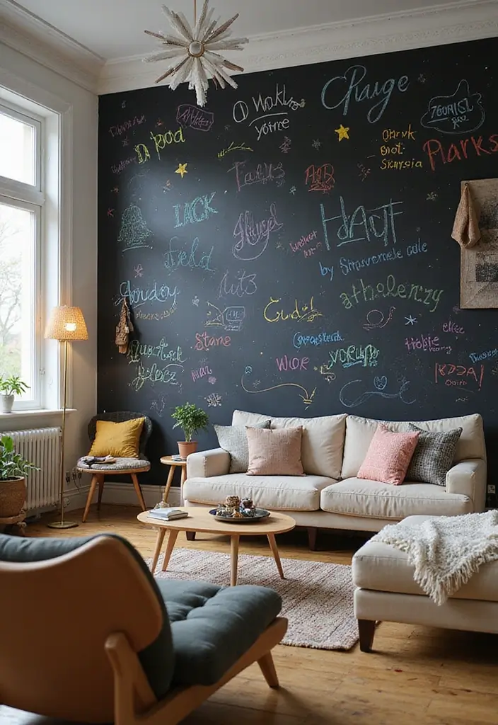 27 Wall Features Ideas Living Room That Add Texture and Depth - 13. Chalkboard Walls