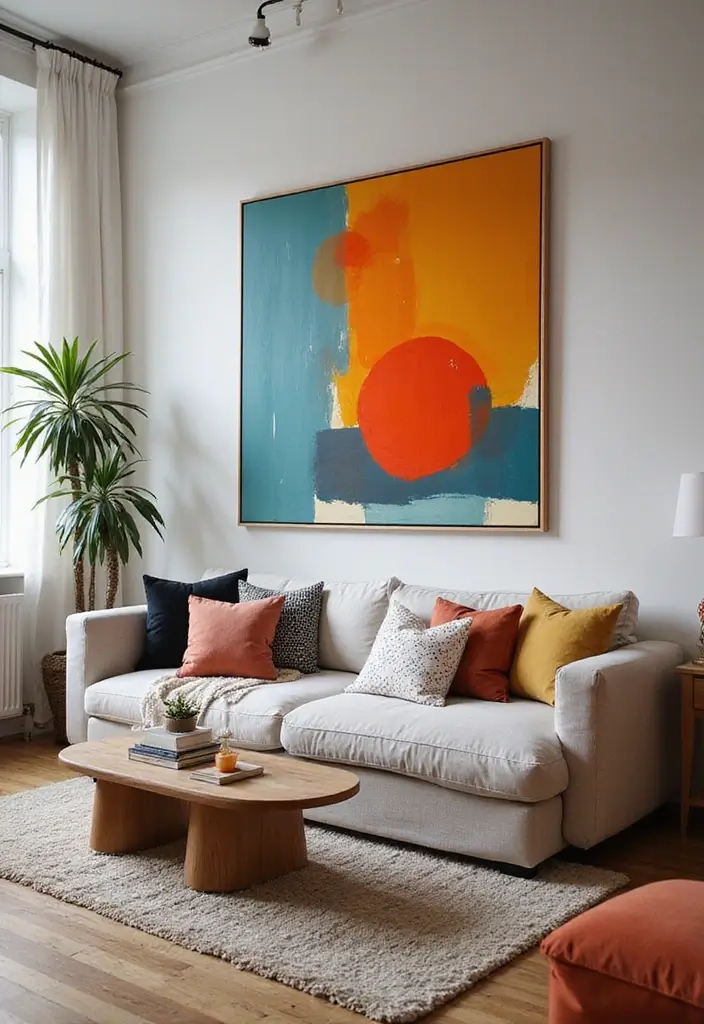 27 Wall Features Ideas Living Room That Add Texture and Depth - 15. Bold Wall Art