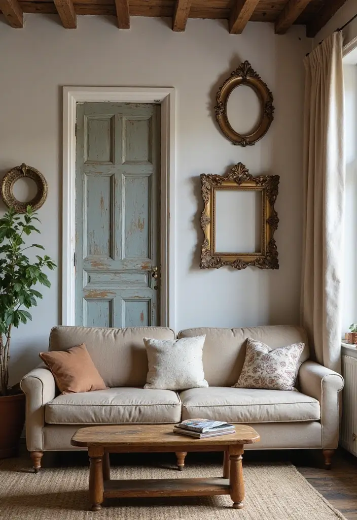 27 Wall Features Ideas Living Room That Add Texture and Depth - 19. Vintage Finds