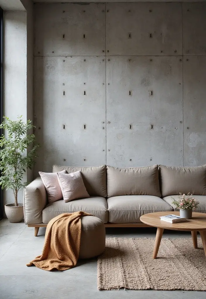 27 Wall Features Ideas Living Room That Add Texture and Depth - 7. Concrete Walls