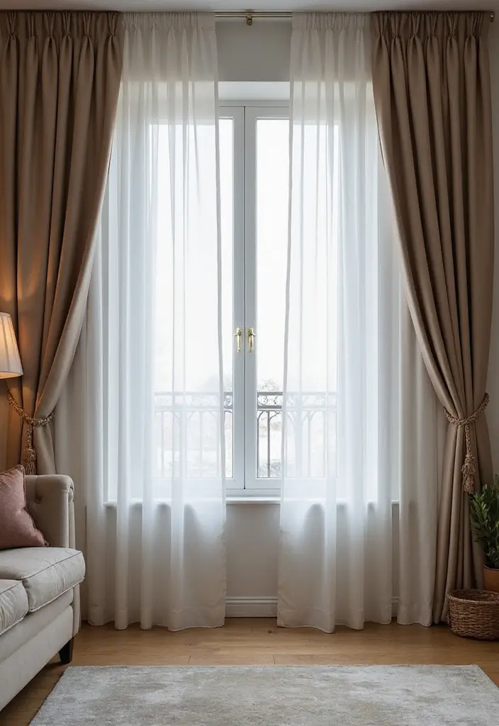 28 Aesthetic Curtains Living Room Ideas That Feel Modern and Chic - 13. Curtain Layers