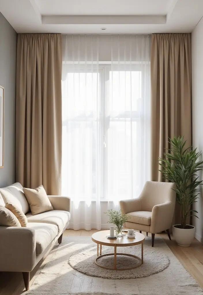 28 Aesthetic Curtains Living Room Ideas That Feel Modern and Chic - 14. Minimalist Magic