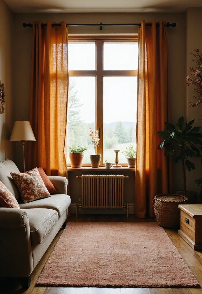 28 Aesthetic Curtains Living Room Ideas That Feel Modern and Chic - 15. Rustic Charm