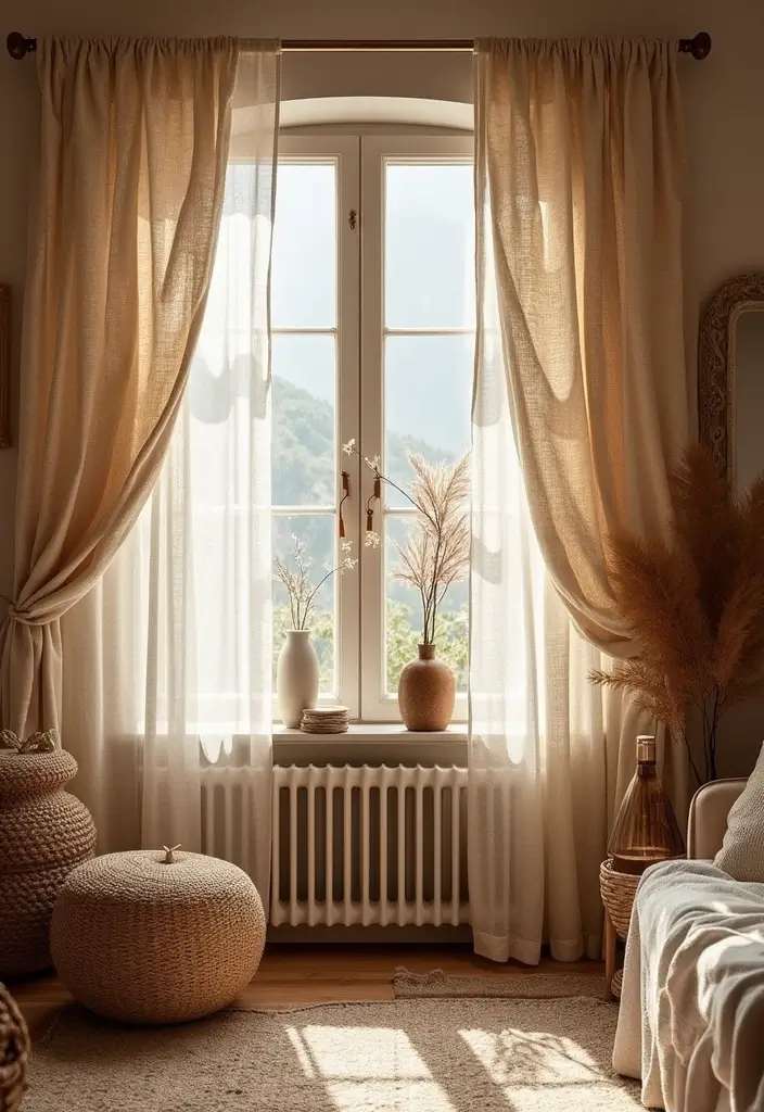 28 Aesthetic Curtains Living Room Ideas That Feel Modern and Chic - 16. Woven Textiles