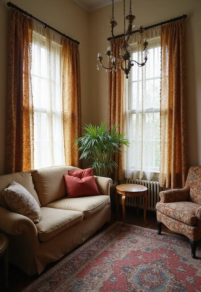 28 Aesthetic Curtains Living Room Ideas That Feel Modern and Chic - 18. Vintage Finds