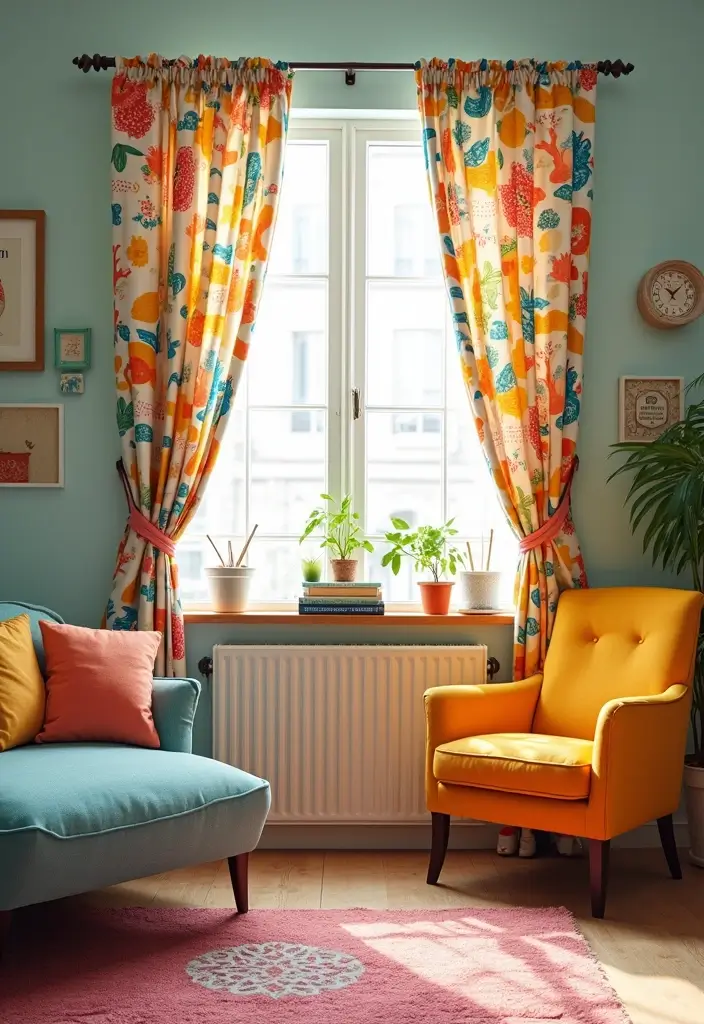 28 Aesthetic Curtains Living Room Ideas That Feel Modern and Chic - 19. Whimsical Patterns