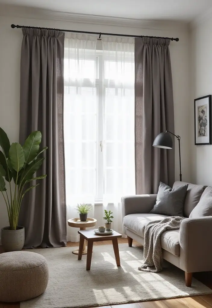 28 Aesthetic Curtains Living Room Ideas That Feel Modern and Chic - 20. Double Rod Systems