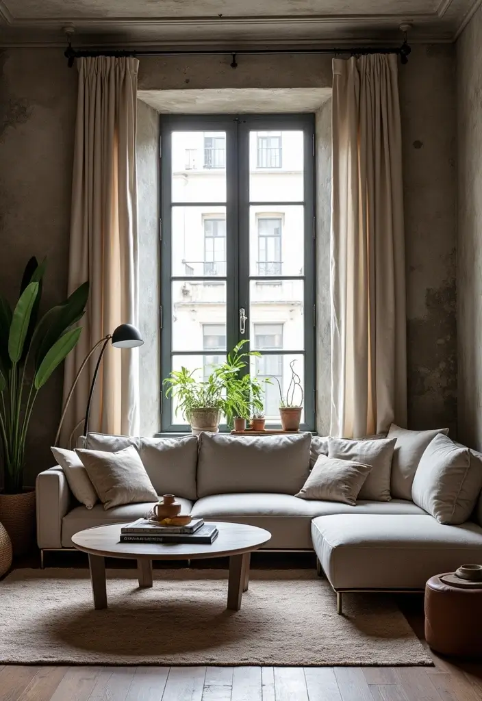 28 Aesthetic Curtains Living Room Ideas That Feel Modern and Chic - 26. Industrial Edge