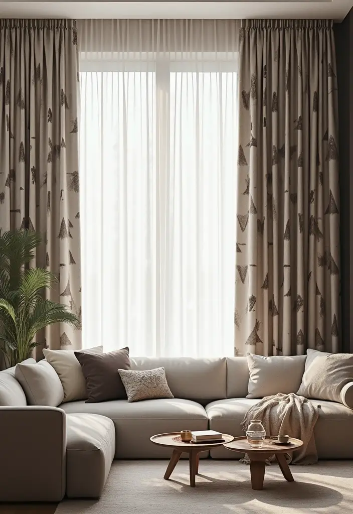 28 Aesthetic Curtains Living Room Ideas That Feel Modern and Chic - 27. Geometric Patterns