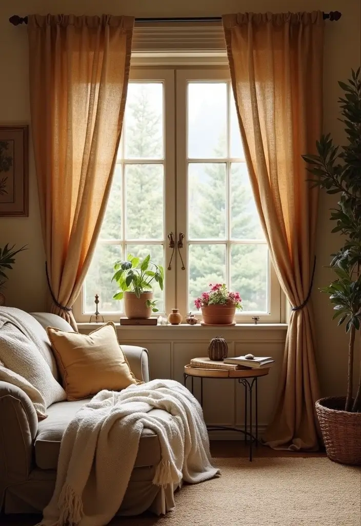 28 Aesthetic Curtains Living Room Ideas That Feel Modern and Chic - 9. Earthy Jute