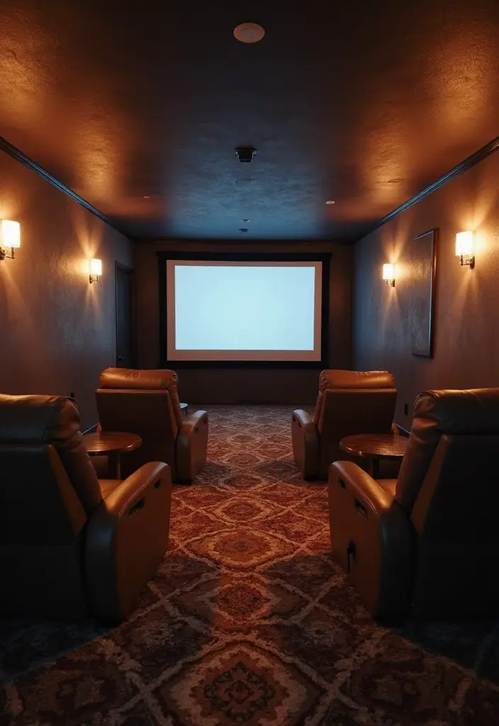 28 Basement Living Room Ideas That Feel Bright and Functional - 15. Intimate Movie Theater Experience