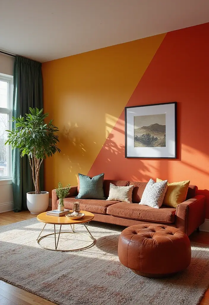 28 Basement Living Room Ideas That Feel Bright and Functional - 20. Bright Accent Walls