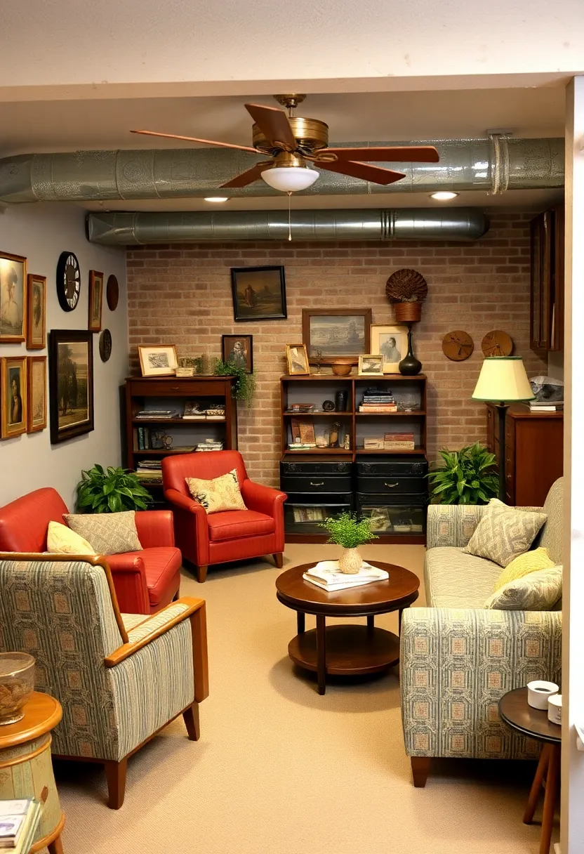 28 Basement Living Room Ideas That Feel Bright and Functional - 27. Vintage Touches