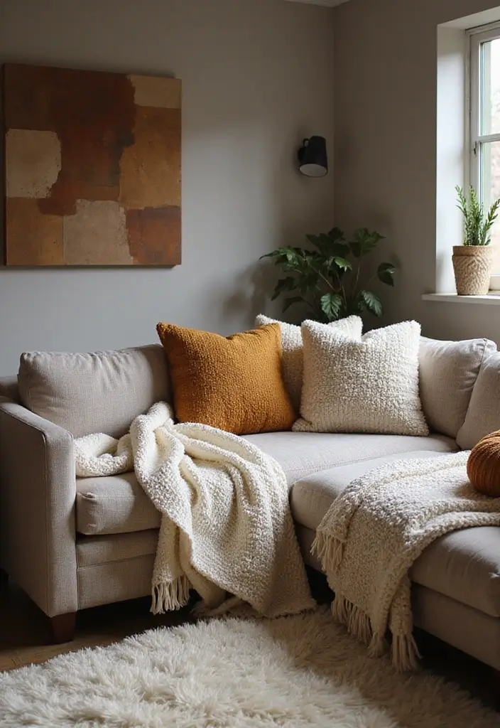 28 Basement Living Room Ideas That Feel Bright and Functional - 4. Cozy Textiles and Accessories