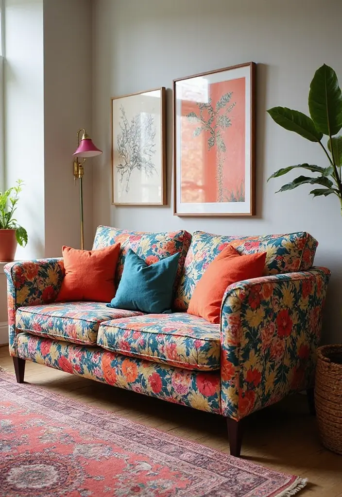 28 Couch Designs for Living Room Ideas That Combine Comfort and Style - 12. Bold Print Upholstered Sofa