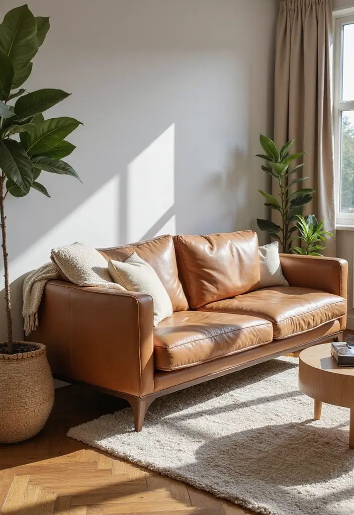 28 Couch Designs for Living Room Ideas That Combine Comfort and Style - 4. Eco-Friendly Leather Sofa